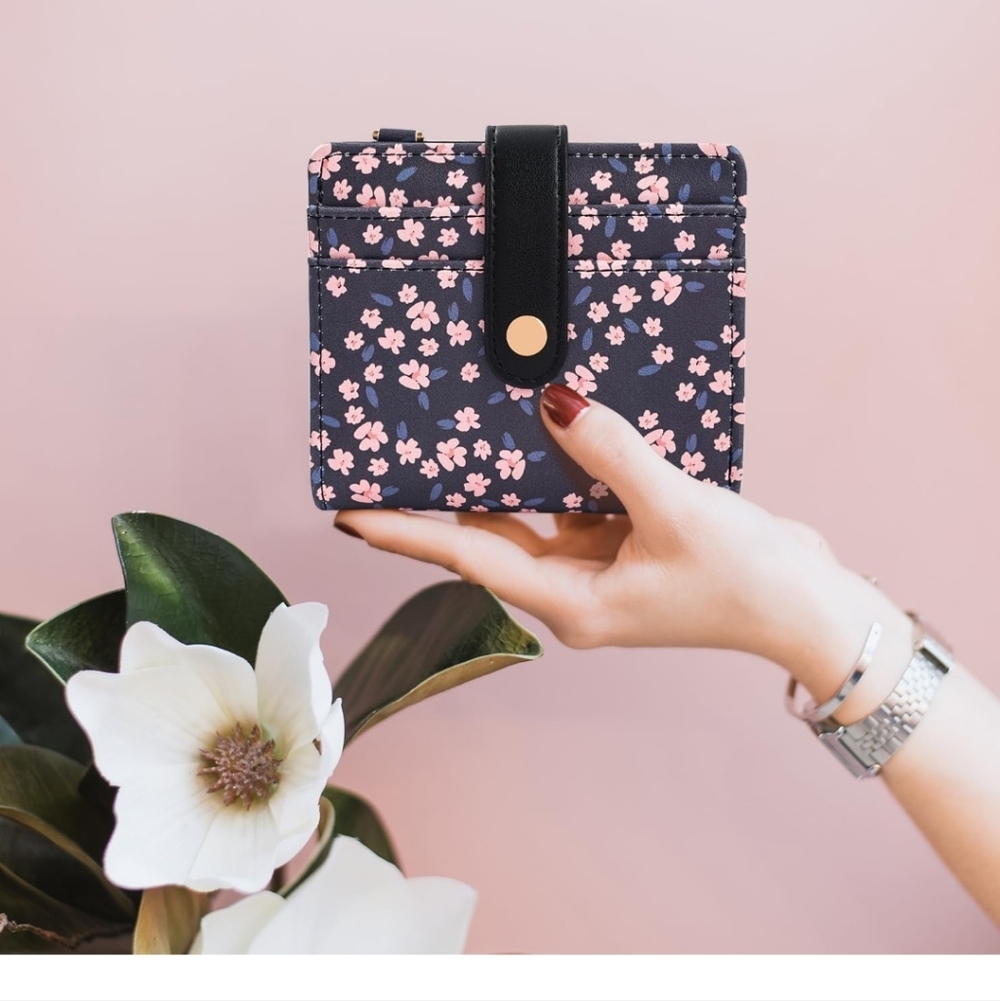 Floral Black Card Holder Wallet